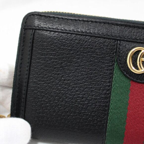 Gucci Wallet Leather Ophidia Zip Around Sherry Line Long Black - Picture 3 of 10